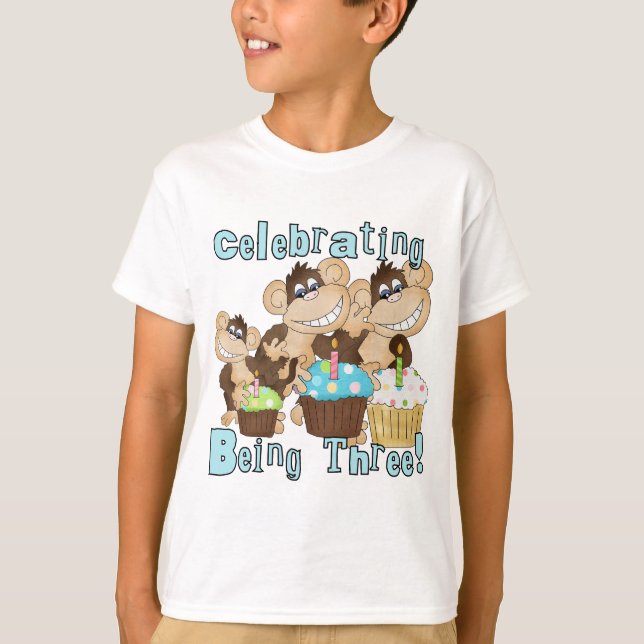 Blue Party Monkeys 3rd Birthday T-shirts and Gifts (Front)