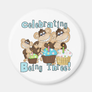 Blue Party Monkeys 3rd Birthday T-shirts and Gifts Magnet