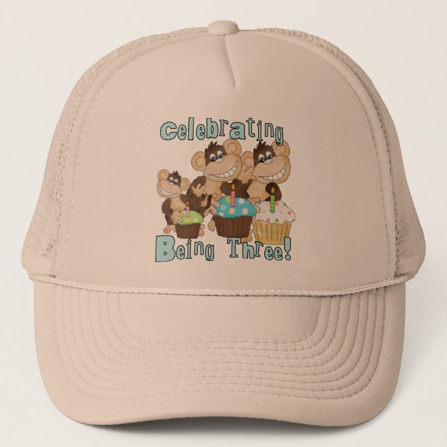 Blue Party Monkeys 3rd Birthday T-shirts and Gifts Trucker Hat (Front)