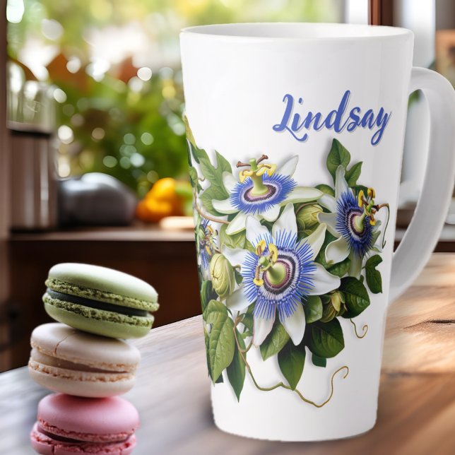 Blue Passionflowers Personalised Latte Mug (Creator Uploaded)