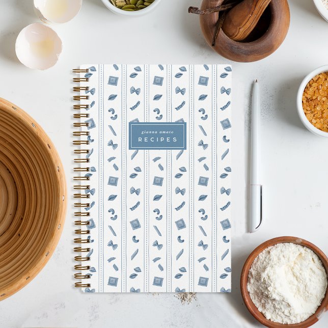 Blue Pasta Stripe Personalized Recipe Notebook (Creator Uploaded)