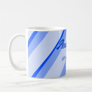 Blue pastel add name date boho retro lines pattern coffee mug