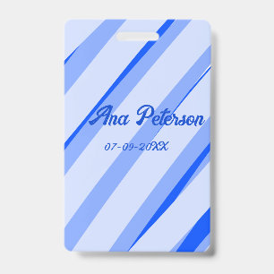 Blue pastel add name date boho retro lines pattern ID badge