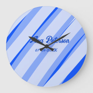 Blue pastel add name date boho retro lines pattern large clock