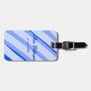 Blue pastel add name date boho retro lines pattern luggage tag
