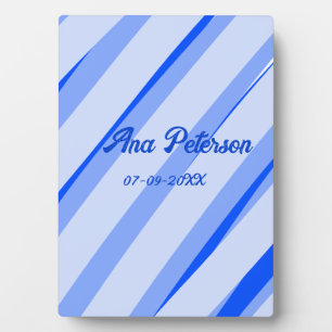 Blue pastel add name date boho retro lines pattern plaque