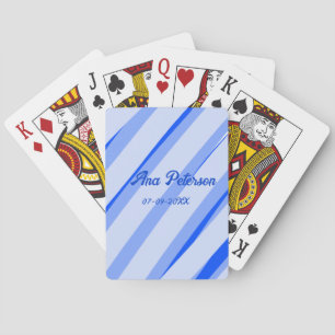 Blue pastel add name date boho retro lines pattern playing cards