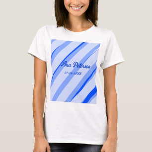 Blue pastel add name date boho retro lines pattern T-Shirt