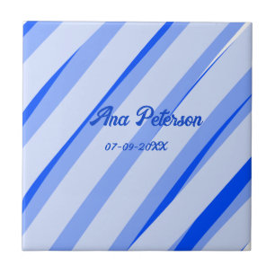 Blue pastel add name date boho retro lines pattern tile
