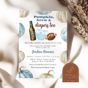 Blue Pastel Boy Pumpkin Brew and Diapers Invitation