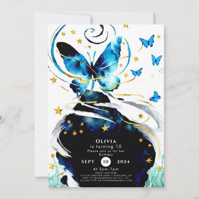 Blue Pastel Butterfly Birthday Invitation (Front)