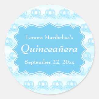 Blue Pastel Carriages Quinceanera Classic Round Sticker