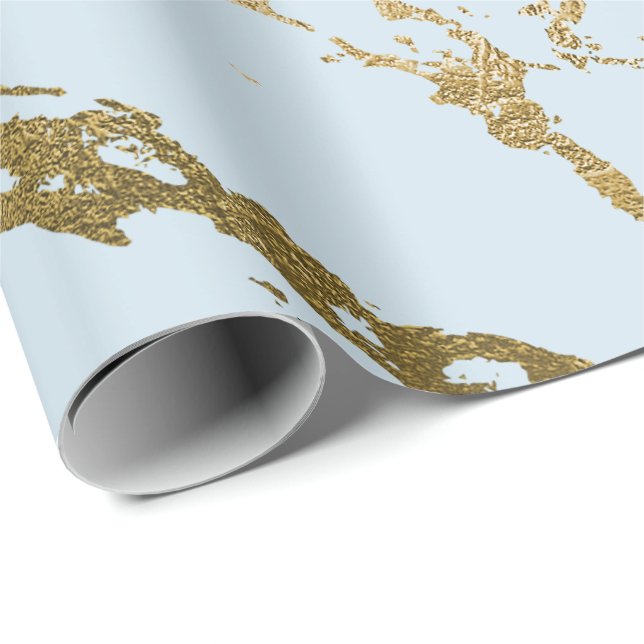 Blue Pastel Celestial Gold Marble Shiny Glam Wrapping Paper (Roll Corner)