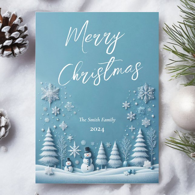 Blue Pastel Christmas Card Snowman and Snowflake (Creator Uploaded)
