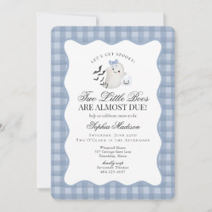 Blue Pastel Cute Ghost Twins Baby Shower Invitation