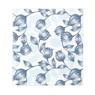 Blue Pastel Elegance: Tulip Silhouette Floral Patt Notepad