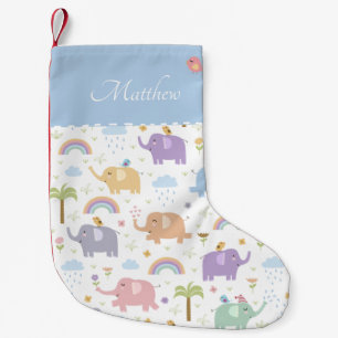 Blue Pastel Elephant Pattern for Little Boy Small Christmas Stocking