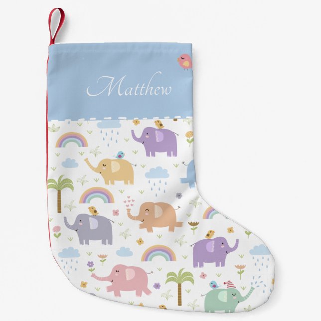 Blue Pastel Elephant Pattern for Little Boy Small Christmas Stocking (Front)