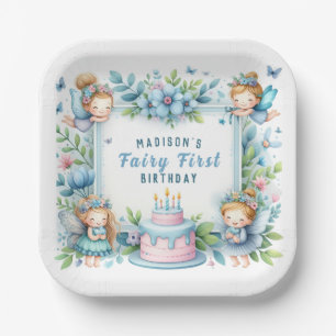 Blue Pastel Floral Fairy First Birthday - Paper Plate