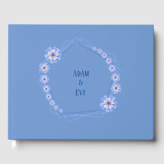 Blue pastel floral with names guest book