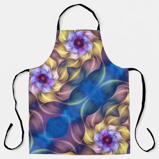 Blue Pastel Fractal Flower Abstract Apron (Front)