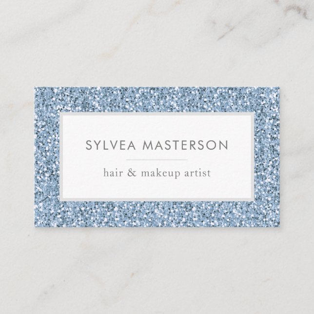 Blue Pastel Glitter Modern Minimal Business Card (Front)