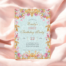 Blue Pastel Gold First Baroque Rococo Birthday