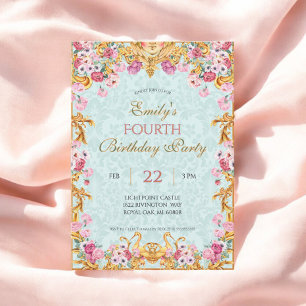 Blue Pastel Gold Fourth Baroque Rococo Birthday Invitation