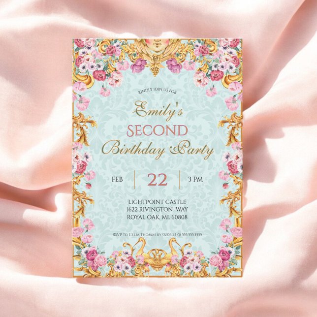 Blue Pastel Gold Second Baroque Rococo Birthday Invitation (Creator Uploaded)