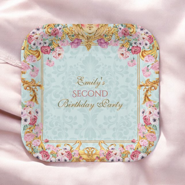 Blue Pastel Gold Second Baroque Rococo Birthday Paper Plate (Creator Uploaded)