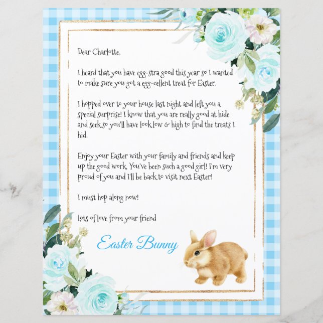 Blue Pastel Letter For A Boy From The Easter Bunny (Front)