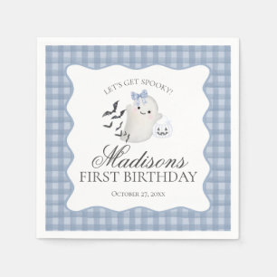 Blue Pastel Little Boo Ghost Birthday Dessert Napkin