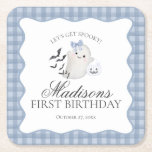 Blue Pastel Little Boo Ghost Birthday Party Bar<br><div class="desc">Hey Boo! Get ready for a spooktacular celebration with our Cute Pastel Blue Ghost theme party decor! This charming design features an adorable ghost holding a pumpkin candy basket, set against a light Blue wavy border and a preppy gingham background. Perfect for a fun and festive Halloween celebration. Let's get...</div>
