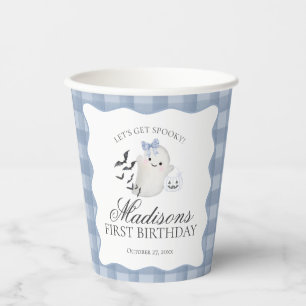 Blue Pastel Little Boo Ghost Birthday Party Coffee Paper Cups