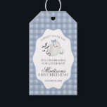 Blue Pastel Little Boo Ghost Birthday Party Favour Gift Tags<br><div class="desc">Hey boo! Get ready for a spooktacular celebration with our Cute Pastel Blue Ghost theme party decor! This charming design features an adorable ghost holding a pumpkin candy basket, set against a light Blue wavy border and a preppy gingham background. Perfect for a fun and festive Halloween celebration. Let's get...</div>