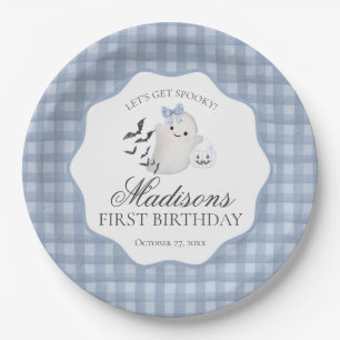 Blue Pastel Little Boo Ghost Birthday Party Paper Plate
