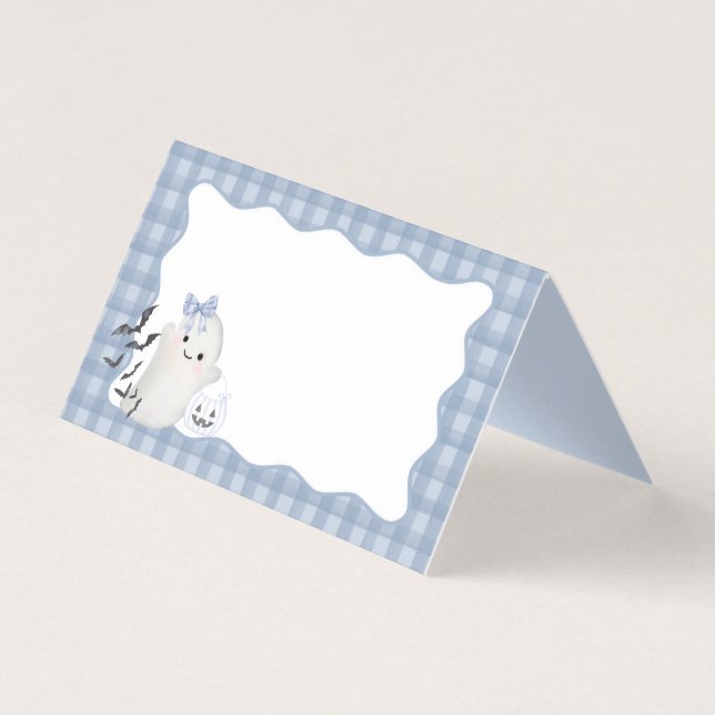 Blue Pastel Little Boo Ghost Party Folded Card (Front)