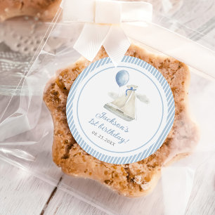 Blue Pastel Nautical Sail Boat 1st Birthday Classic Round Sticker