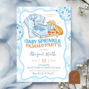 Blue Pastel Retro Baby Sprinkle Pajama party Invitation
