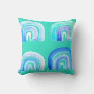 Blue Pastel retro rainbow Cushion