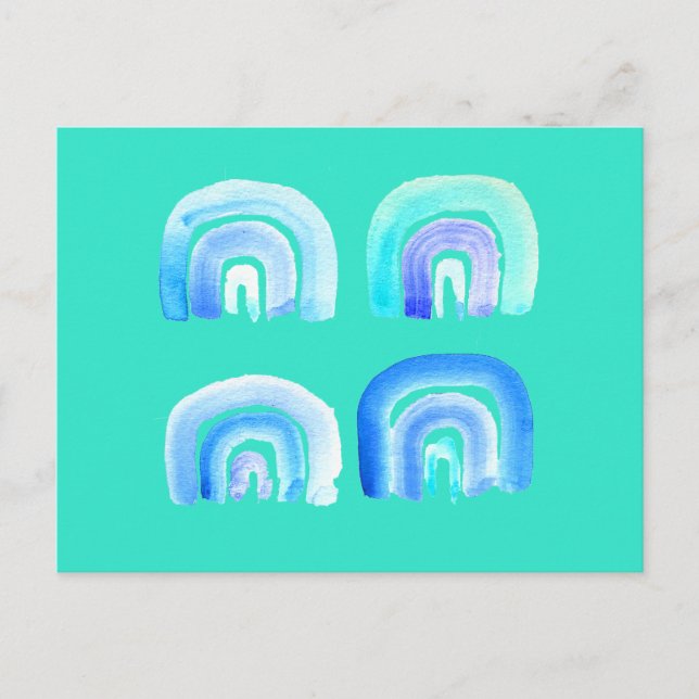 Blue Pastel retro rainbow Postcard (Front)