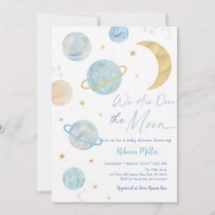Blue Pastel Space Baby Shower Over Moon Invitation