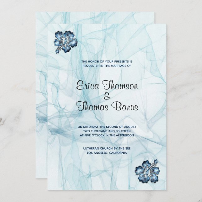 Blue Pastel Tones Background Wedding Invitation (Front/Back)