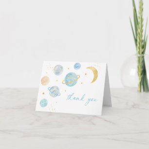Blue Pastel Two the Moon Space Birthday Thank You Card