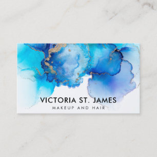 Blue Pastel Watercolor Gold Flecks Business Card
