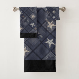 Blue patchwork bath towel set