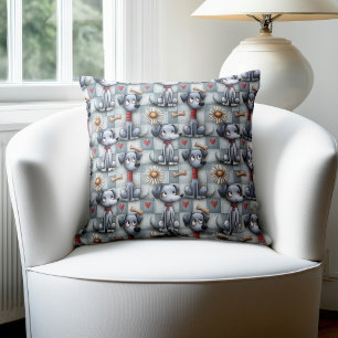 Blue Patchwork Dog Pattern Cushion