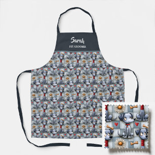 Blue Patchwork Dog Pattern Pet Groomer Apron