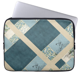 Blue Patchwork Laptop Electronics Sleeve 