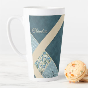 Blue Patchwork Latte Mug